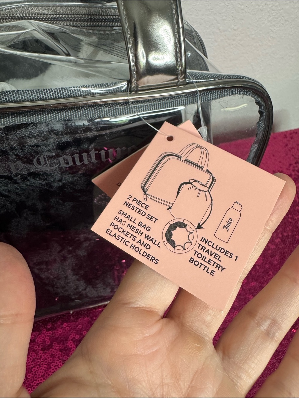 NEW w TAGS 🏷️ JUICY COUTURE 3-Piece Travel Cosmetic Bag & Toiletry Bottle Set - Picture 5 of 13